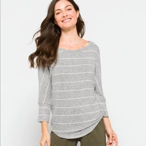 NWT Gray striped brushed dolman knit top 🤍